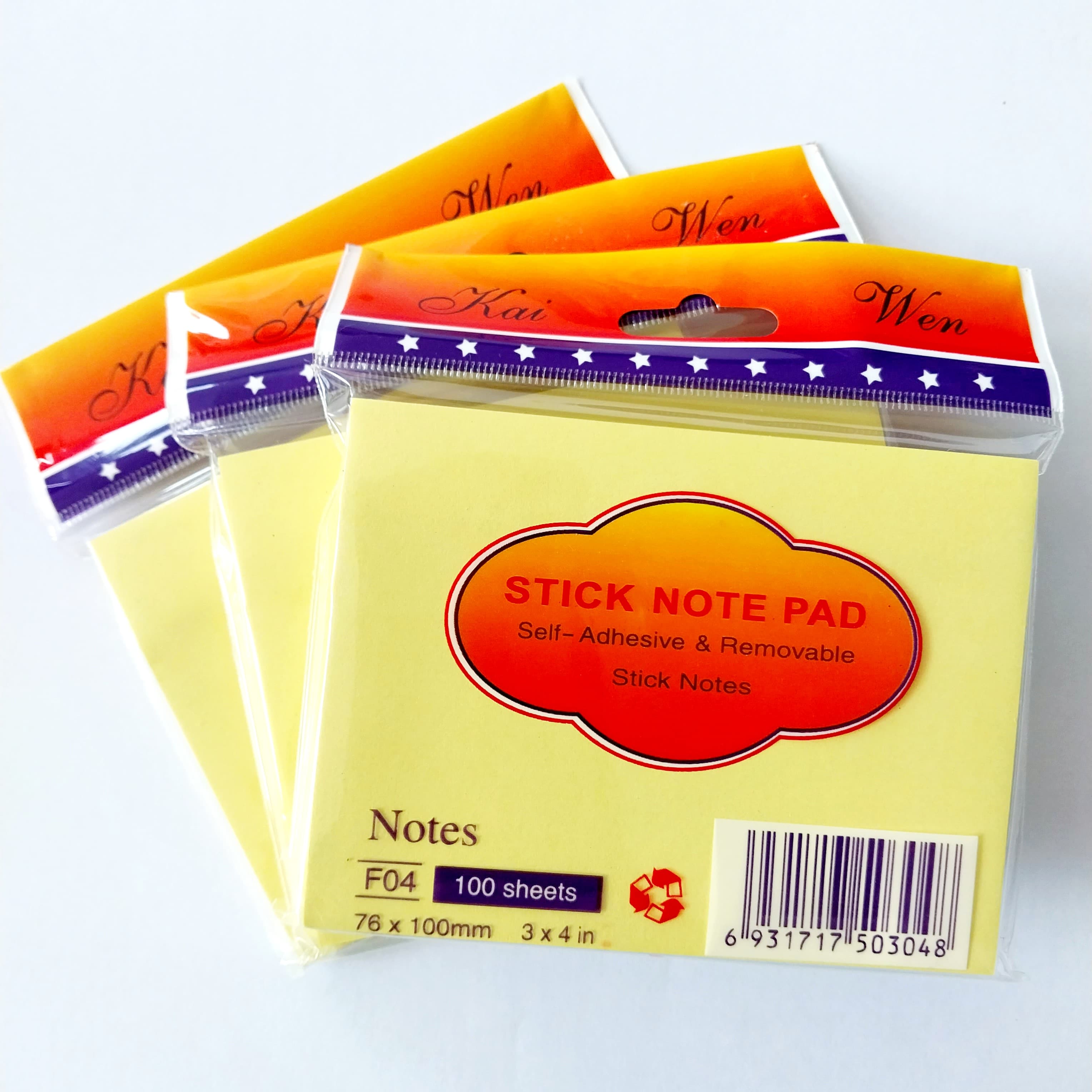 Stick Note Pad, Kai Wen : 100 Sheets,76x100mm, 3x4inch, F04