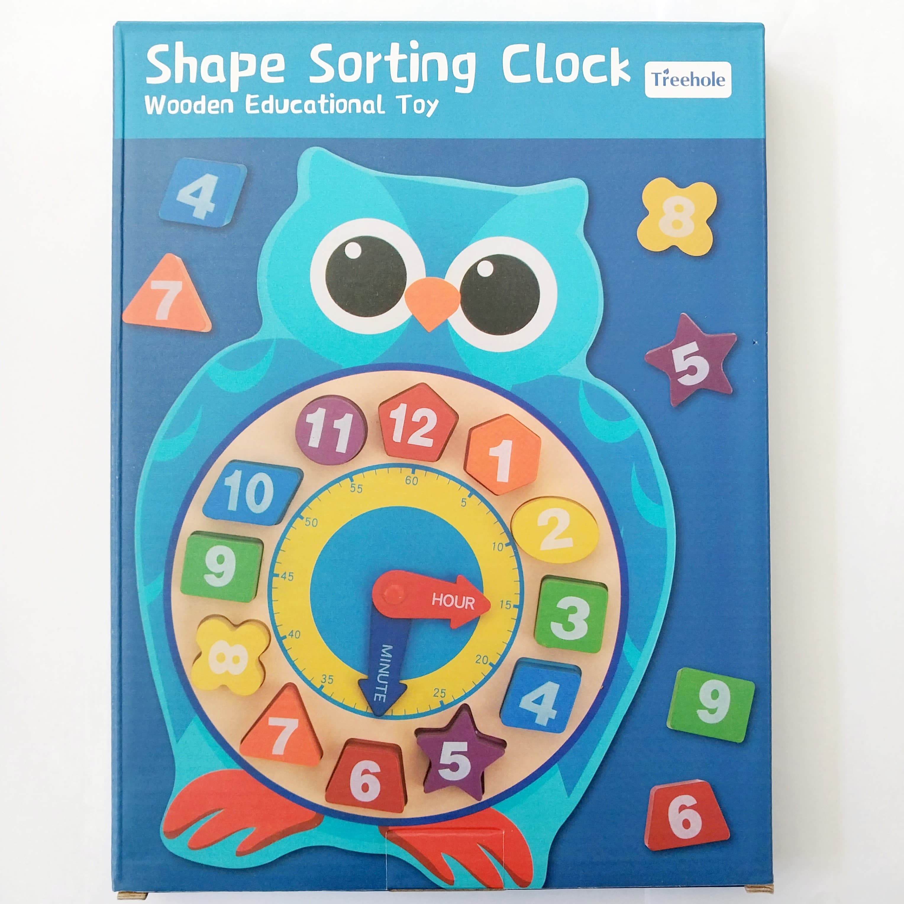 Shape Sorting Clock: Wooden Educational Toy, Treehole, Model Number MG 16