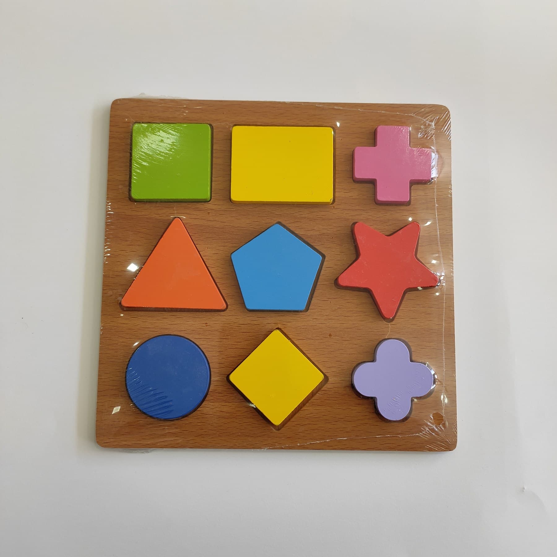 Wooden Puzzle - 9 shapes, alphabet, numbers 1‐20 &5 math signs 20x20cm