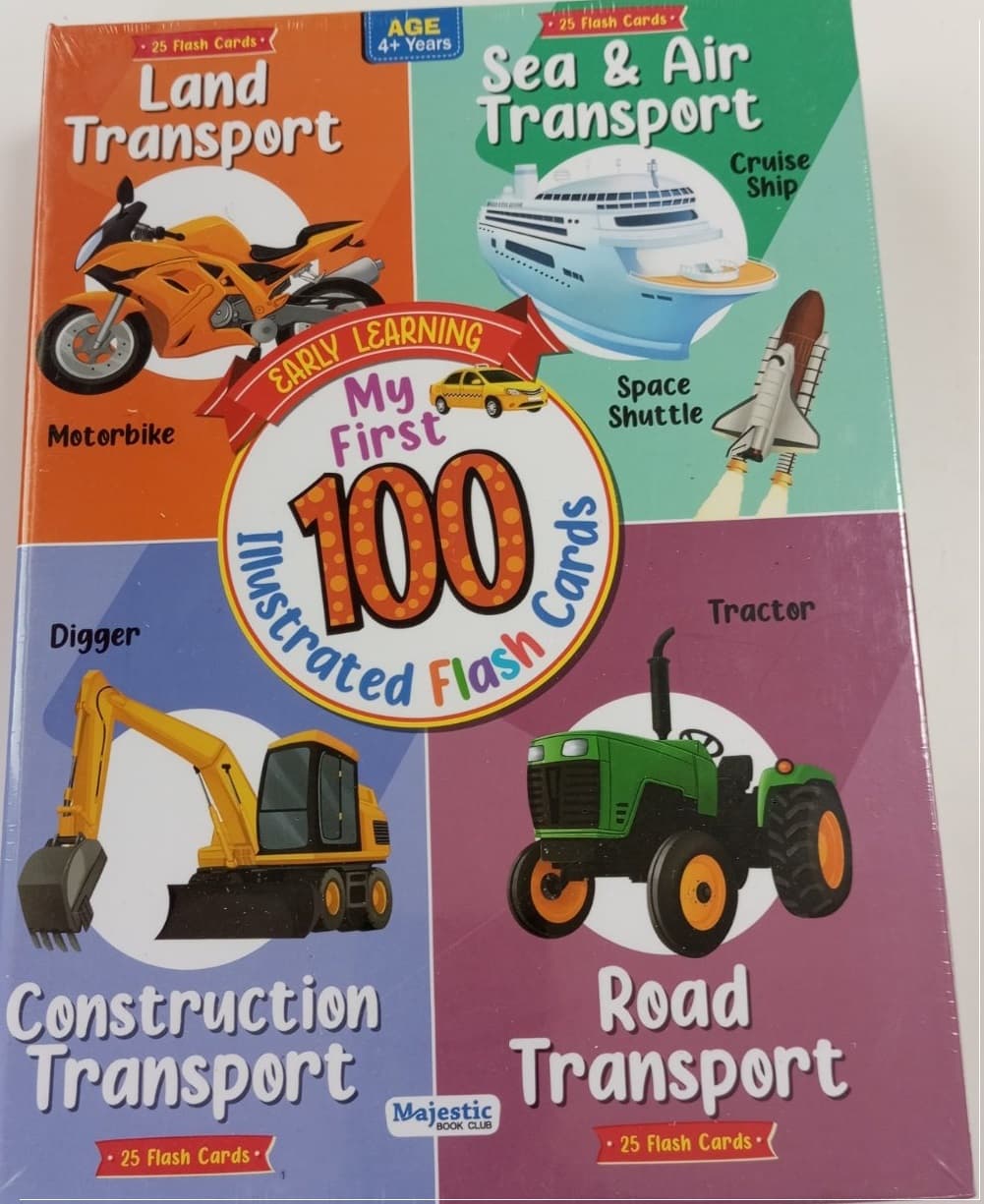 Early Learning : My First 100 Illustrated Flash Cards - Land Transport, Sea & Air Transport, Construcation Transport & Road Transport - Majestic Book Club Children Educational