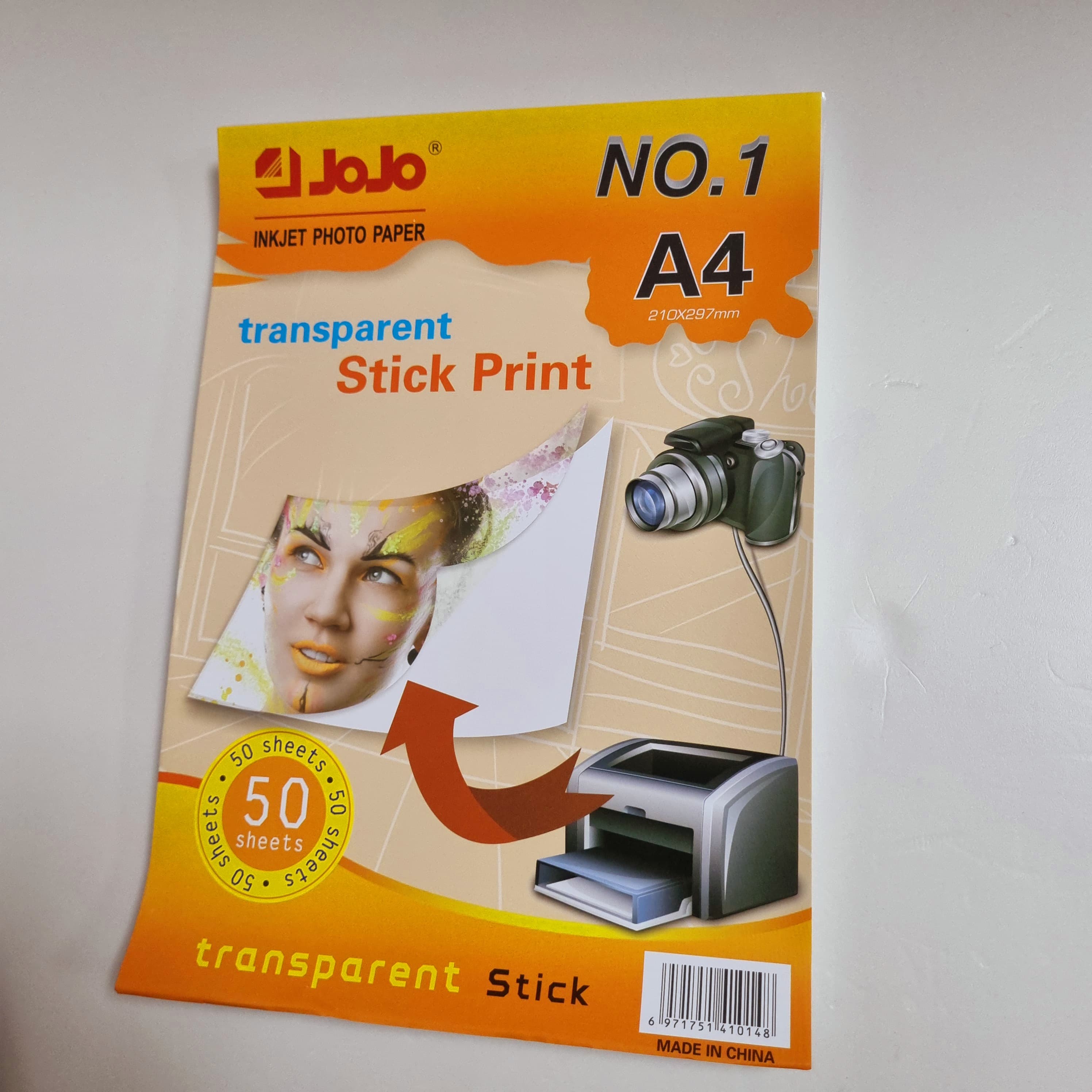 JoJo Inkjet Photo Paper Transparent Stick Print No.1 A4 50 sheets