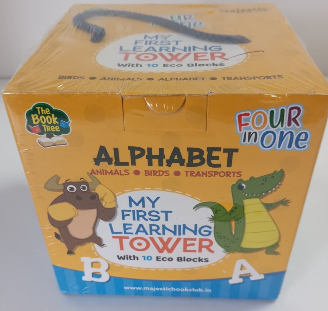 Four In One : My First Learning Tower With 10 Eco Blocks - Shapes, Colours, Numbers & Professions - Majestic Book Club Educational Toy