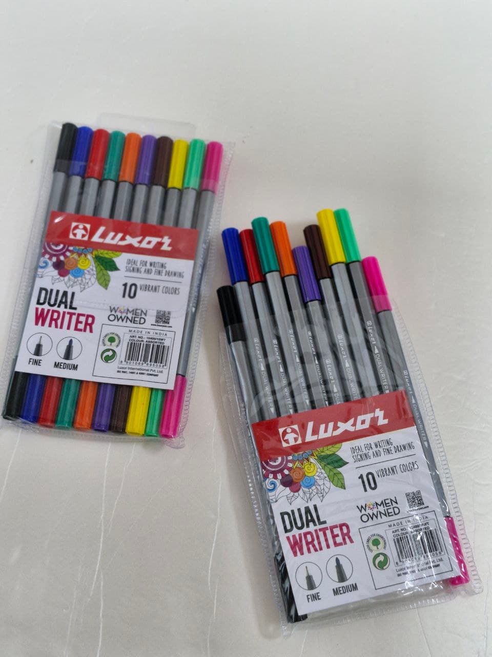 Luxor Dual Writer, Fine & Medium Tip, 10 Vibrant Colors, Art No :15400/10WT