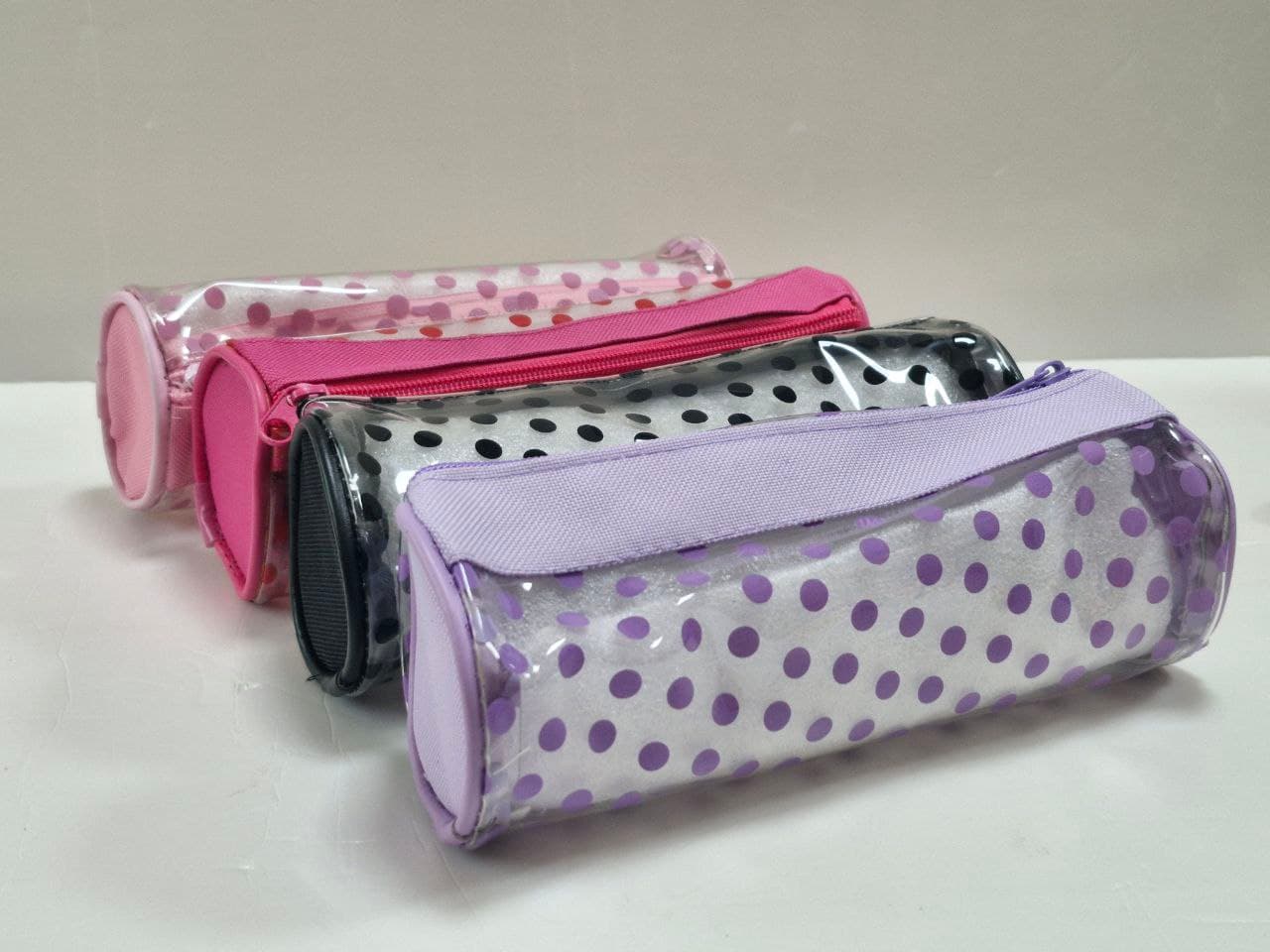 Xin Yu Pencil Case : Cylinder Shape Transparent Pencil Case with Polka Dot