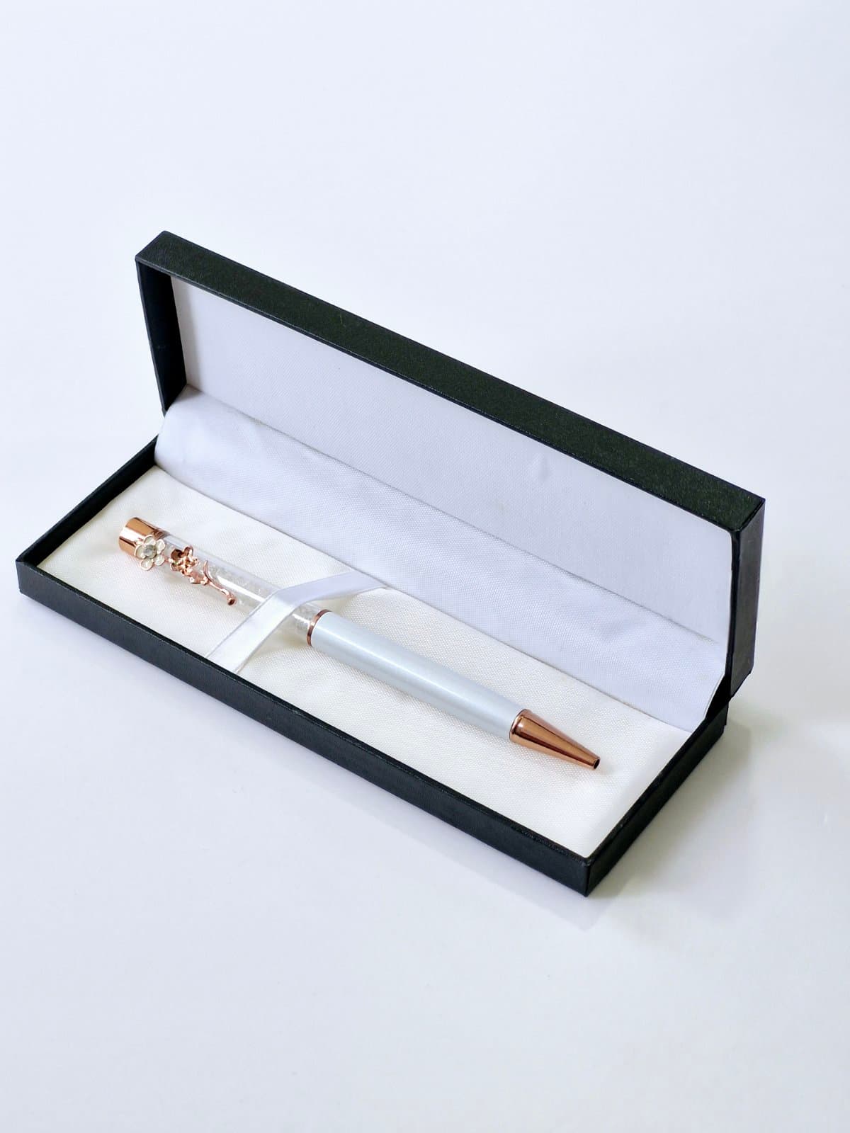 Fancy Pen with Rose Gold Floral Pen Clip & Silver Diamond 1037‐2