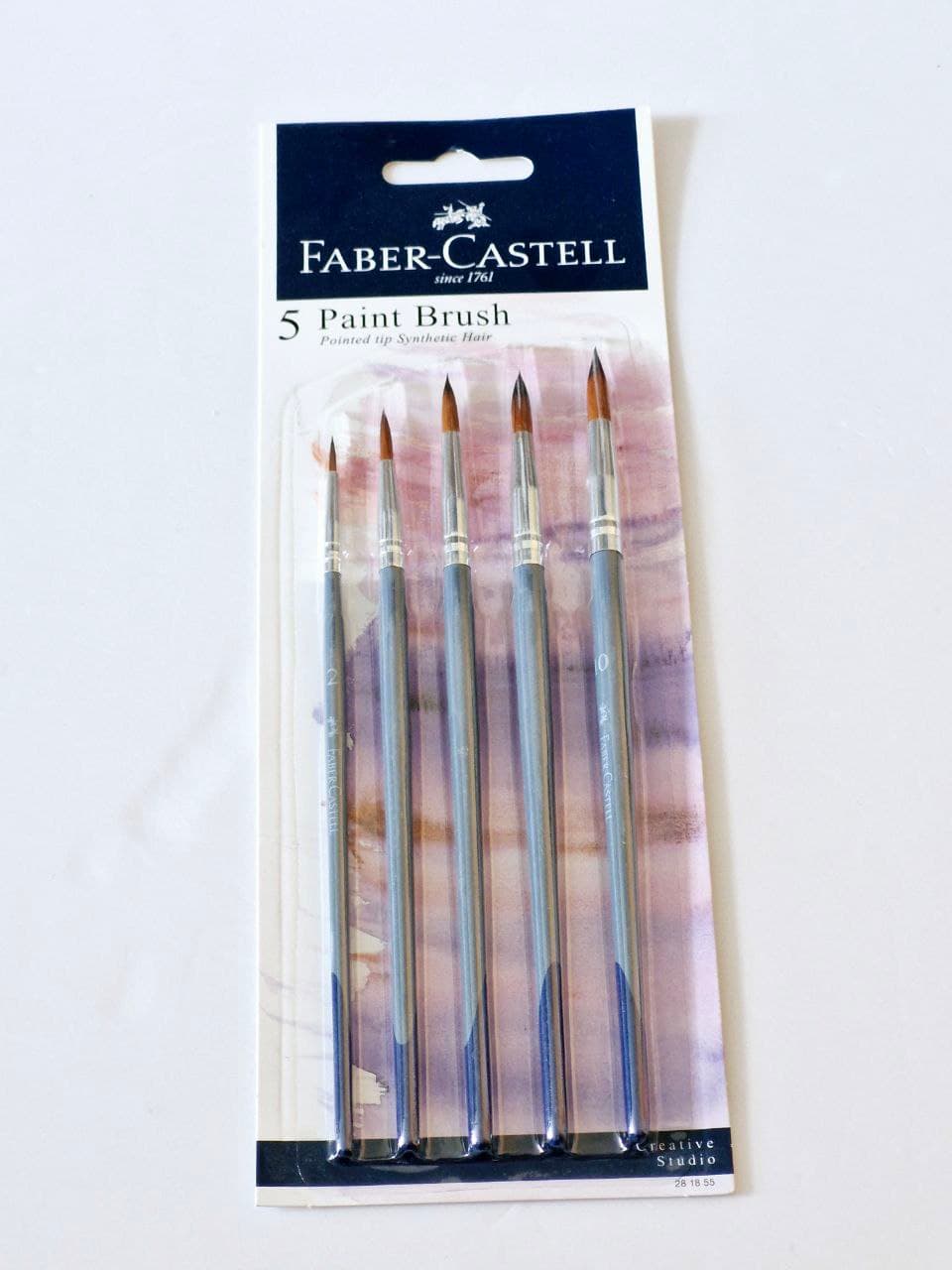 5 Paint Brush Pointed Tip Synthetic Hair: Faber Castell No. 281855