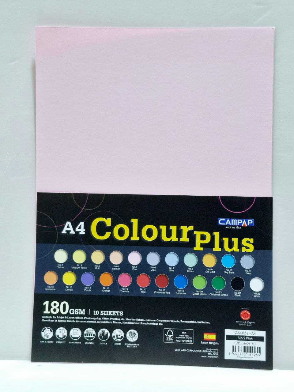 Pink No.5 - Colour Plus Card A4 Campap 180GSM CA4405