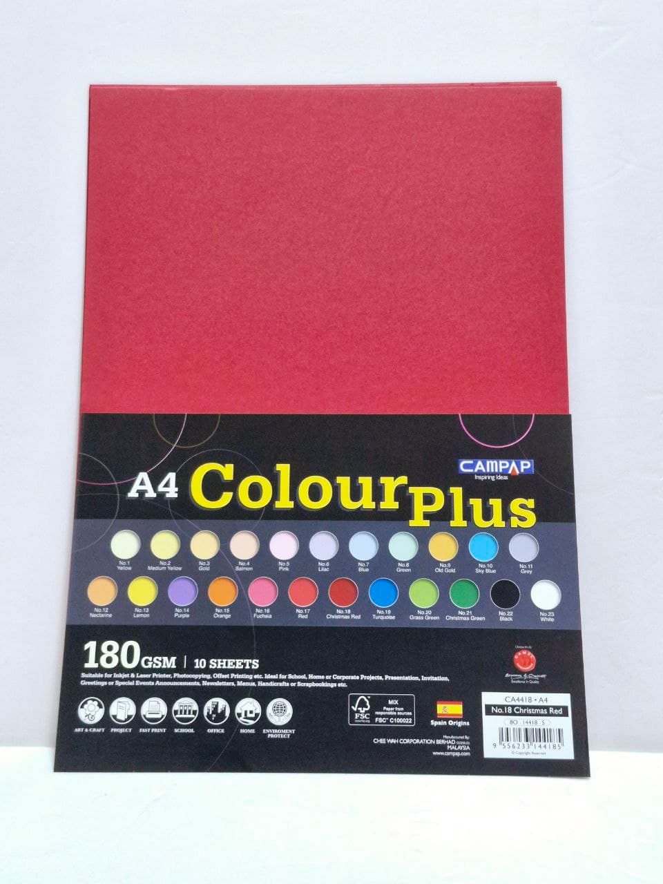 Christmas Red No.18 - Colour Plus Card A4 Campap 180GSM CA4418