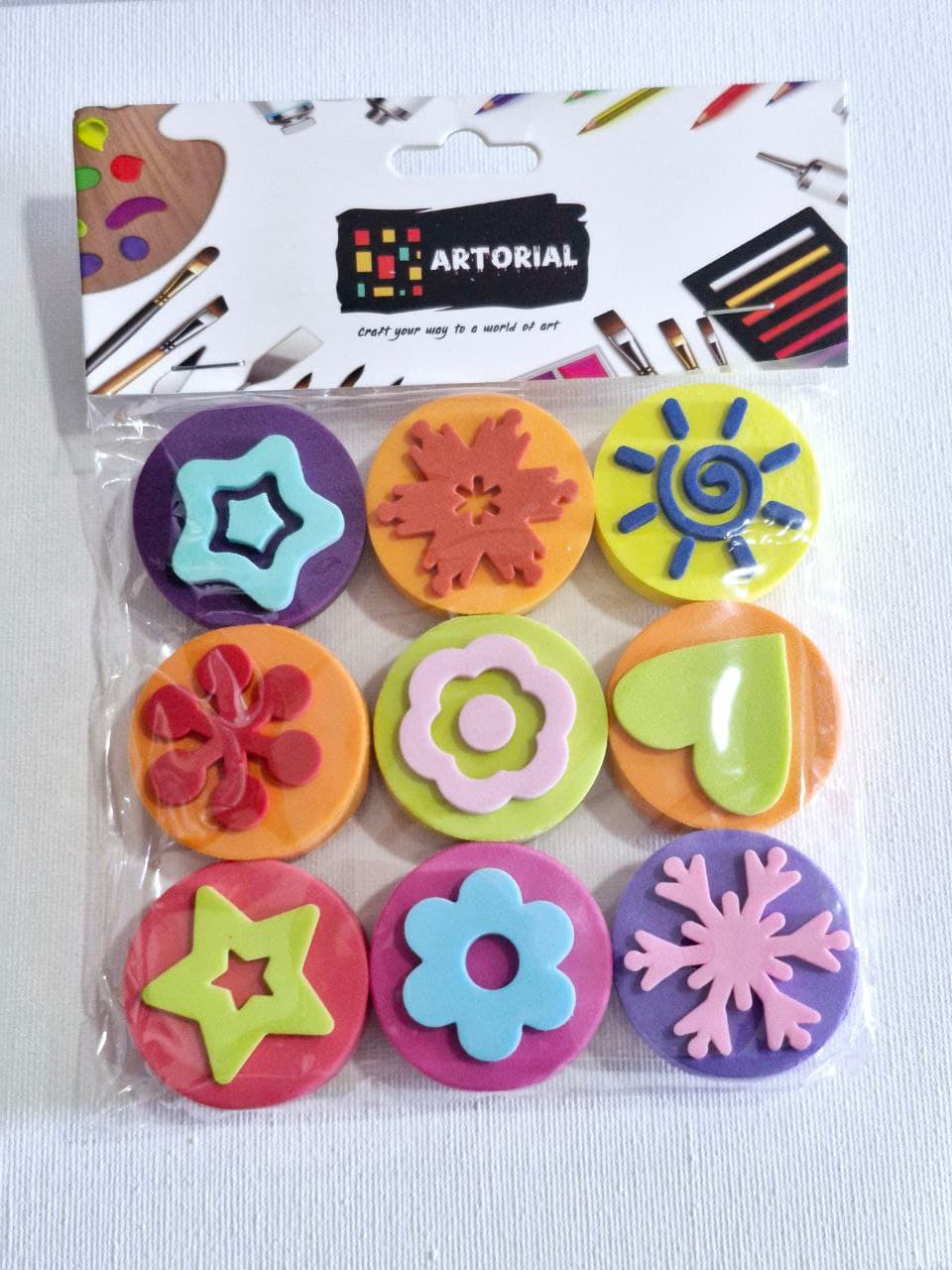 Artorial Round Stamp Assorted Flower & Symbol - 9 pcs in1 pack, Item No. 22294-2