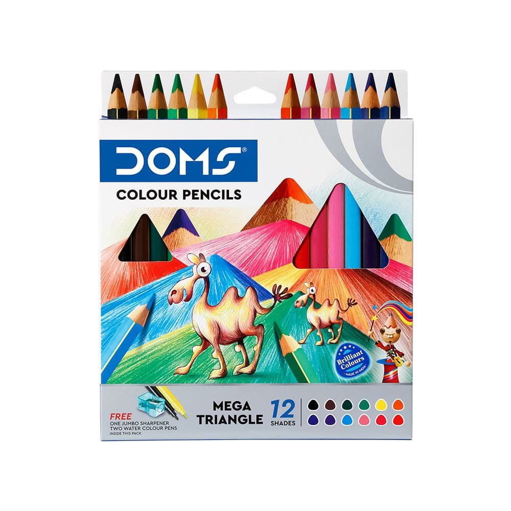 DOMS Mega Triangle Colour Pencils 5.5mm Lead 12 Shades No. 7944