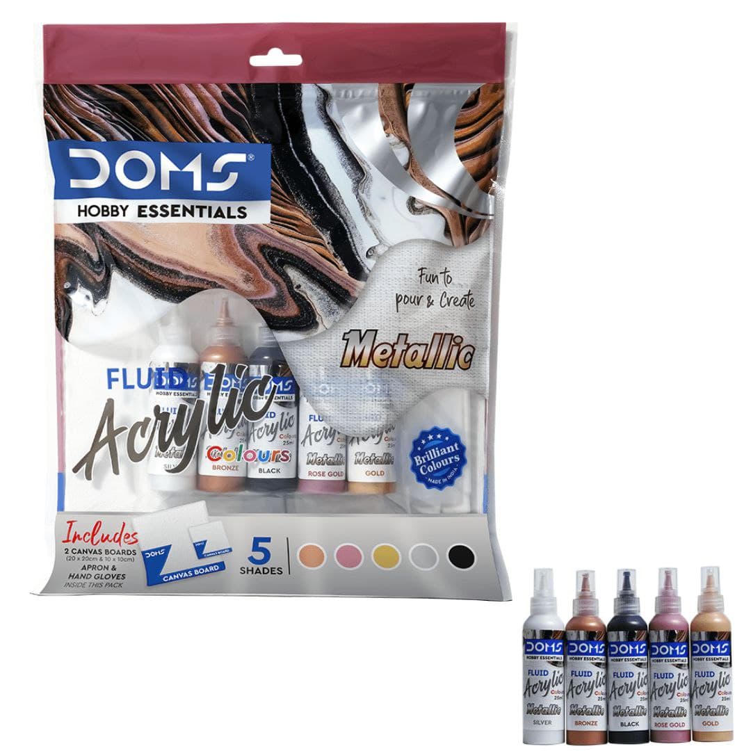 DOMS Metallic Fluid Acrylic Colours Kit 5 Shades No. 8474