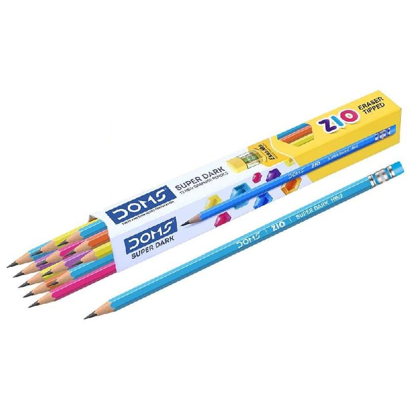 DOMS Super Dark Graphite Pencil Zio Eraser Tipped No. 8491 (40 pcs Jar 8720)