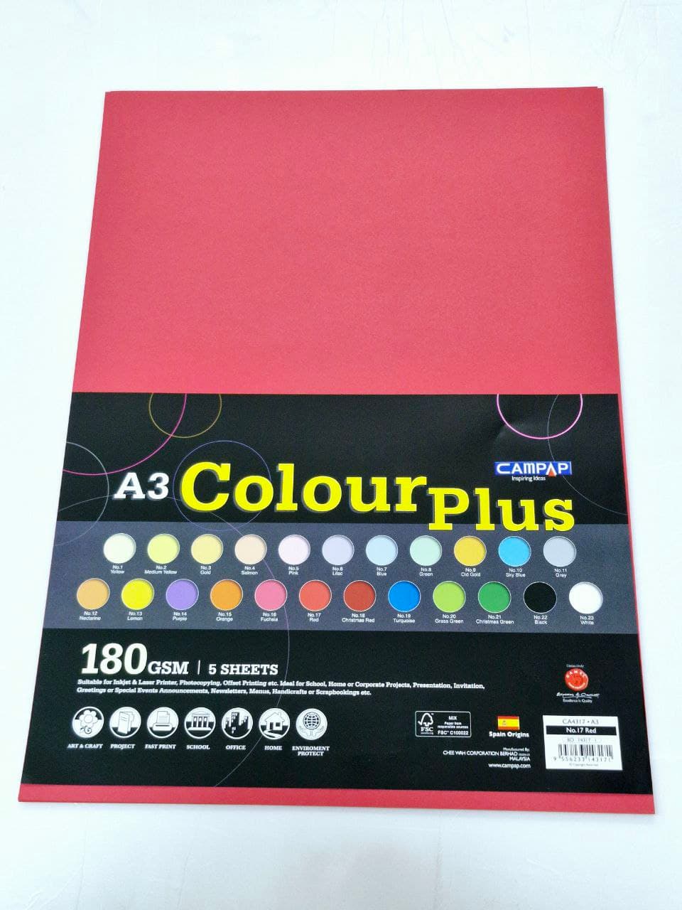 Colour Plus Card A3 Campap 180GSM CA4317 (No.17 Red)