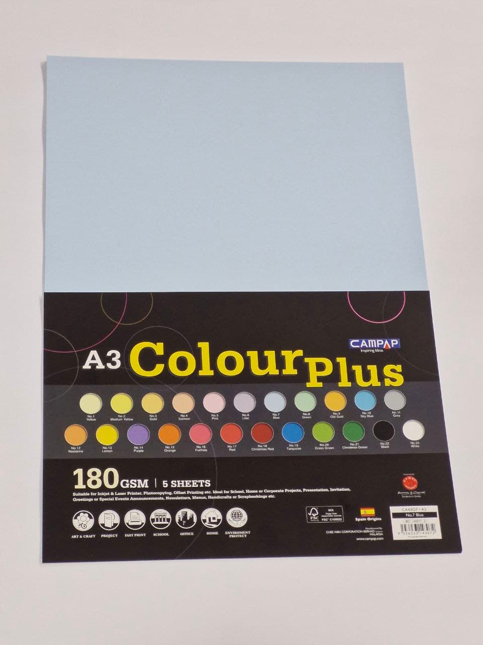 Colour Plus Card A3 Campap 180GSM CA4307 (No.7 Blue)