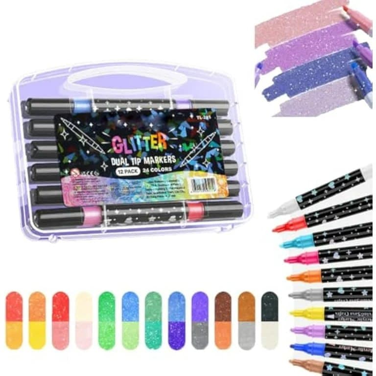 Miholu Glitter Dual Tip Markers 24 Colors 12pcs, No. MHL-818-12