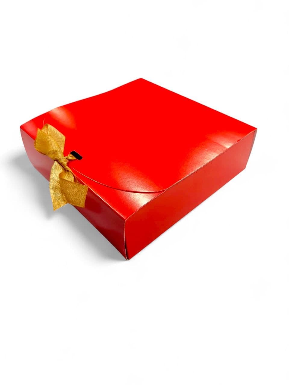 Red Foldable Gift Box with Pre-Tied Bow Ribbon - 16.51X16.51X5.08 cm