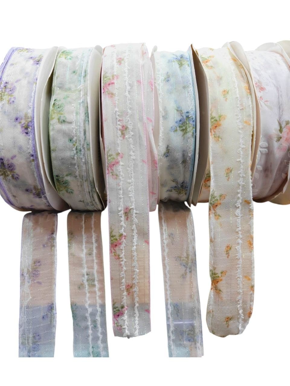 Ribbon Roll Cloth Lace Floral Type Assorted Colours 4cm x 100y