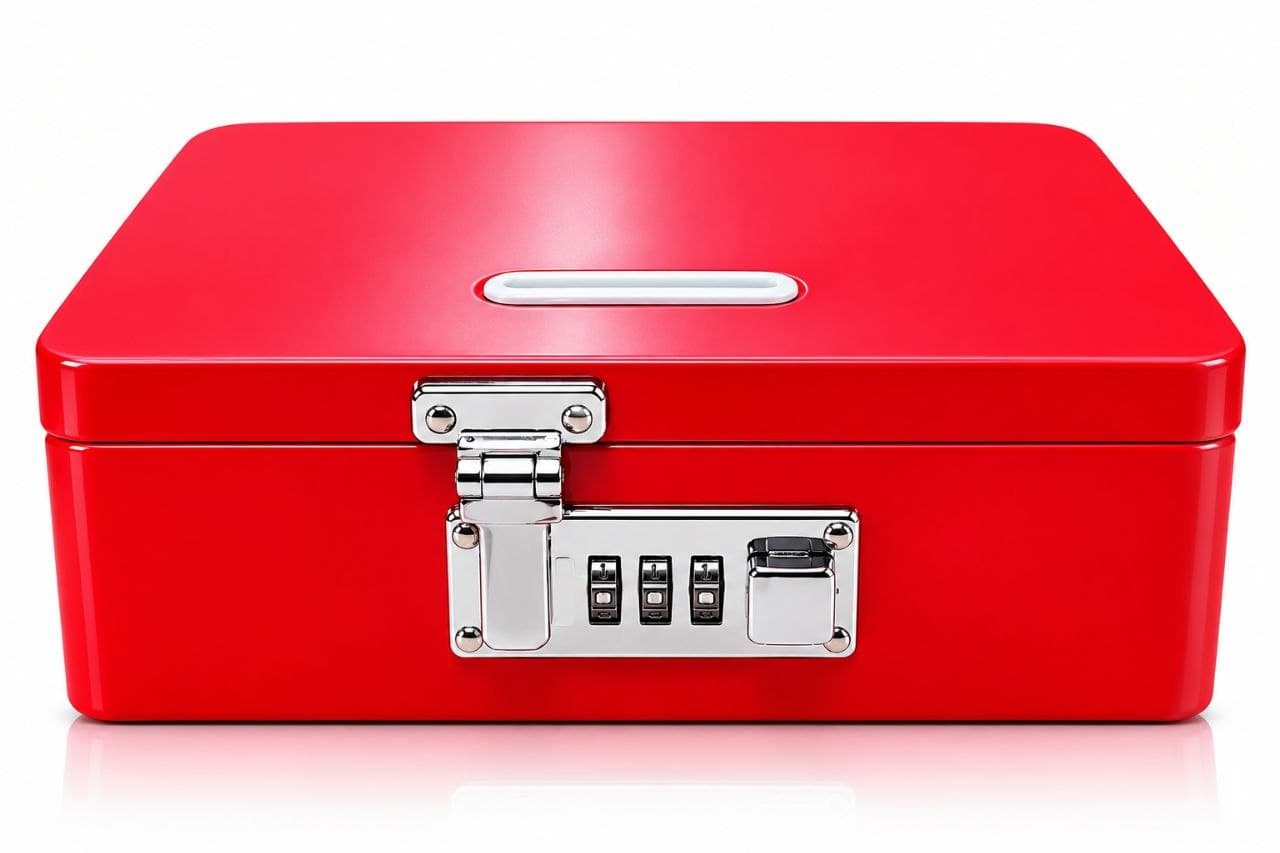 Xiaolingjing Coin Box Metal with Pad Lock, Orange design, No. S-157
